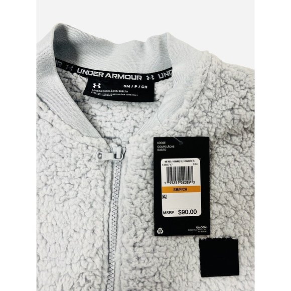 Under Armour Sherpa Bomber Jacket Gray Ultra-soft Comfort Men's Size S - Picture 10 of 10